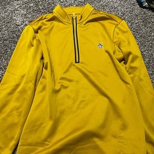 Men’s Original Penguin Lightweight Zip Up Pullover Gold Large LG